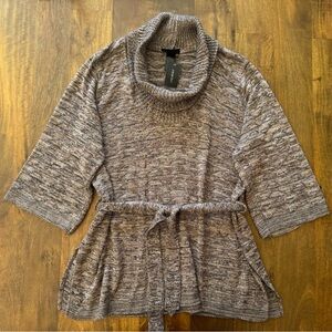 Lane‎ Bryant brown knit belted sweater 3/4 sleeves cowl neck women’s 22/24